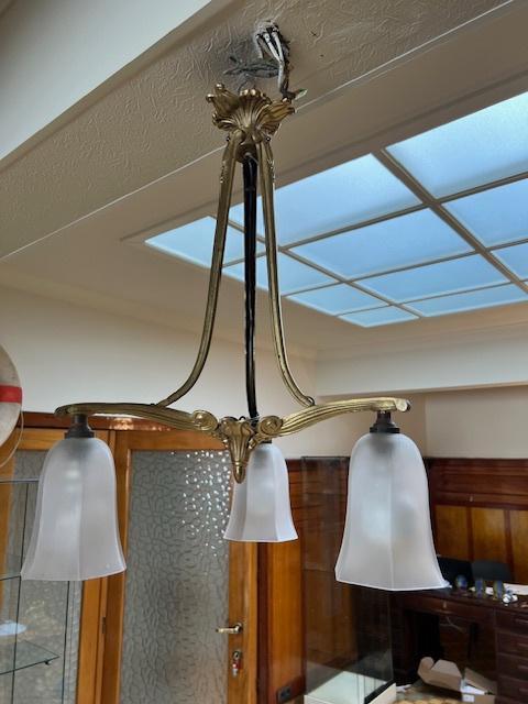 Art Deco kroonluchter 3 kapjes, Antiek en Kunst, Antiek | Verlichting, Ophalen