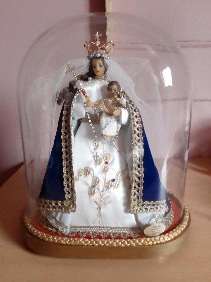 Mariabeeld met kindje Jezus onder stolp zeer perfecte staat, Antiek en Kunst, Antiek | Religieuze voorwerpen, Ophalen