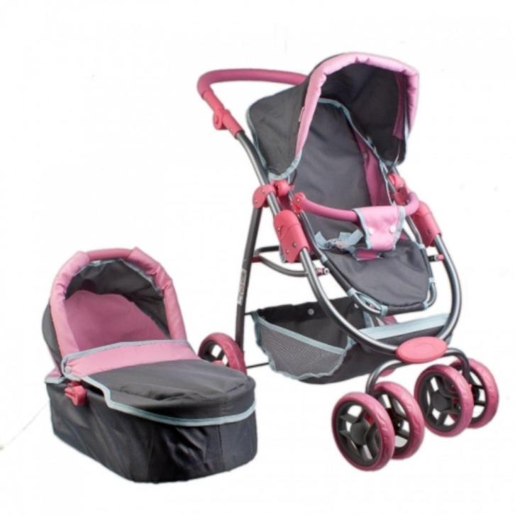 Poppenwagen Grijs roze 37x69x18, Kinderen en Baby's, Speelgoed | Poppen, Nieuw, Babypop, Ophalen of Verzenden