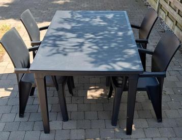 Tuinset, tafel met 4 stoelen, donkerblauw, plastic beschikbaar voor biedingen
