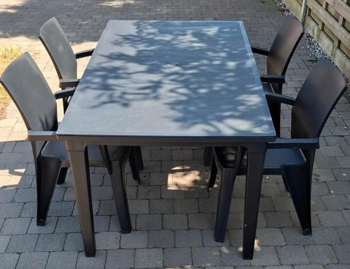 Tuinset, tafel met 4 stoelen, donkerblauw, plastic, Tuin en Terras, Tuintafels, Plastic, Ophalen