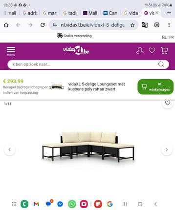 vidaXL 5-delige Loungeset met kussens poly rattan zwart  beschikbaar voor biedingen