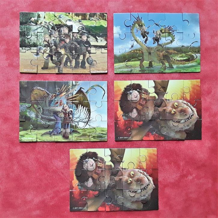 Set 5 magnetische puzzels animatiefilm Dragons - Dreamworks, Kinderen en Baby's, Speelgoed | Kinderpuzzels, 4 tot 6 jaar, 10 tot 50 stukjes
