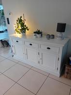 Dressoir wit 156x47cm en hoogte 80cm, 25 à 50 cm, Avec tablette(s), 150 à 200 cm, Landelijk