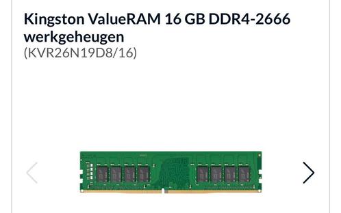 Kingston ValueRAM 16 GB DDR4-2666 desktop-werkgeheugen, Computers en Software, RAM geheugen, Nieuw, Desktop, 16 GB, DDR4, Verzenden