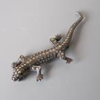 Oude zilveren broche salamander, Handtassen en Accessoires, Broches, 4 tot 7 cm, Gebruikt, Ophalen of Verzenden, Zilver
