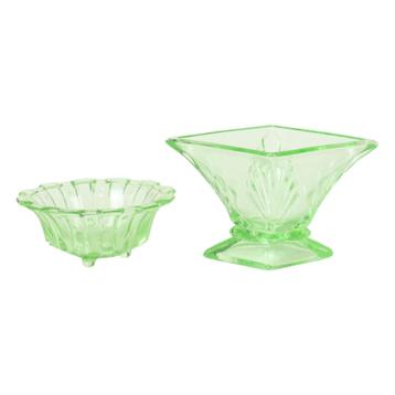 Groen Art Deco Glaswerk Vaas en Kommetje Jaren 30 beschikbaar voor biedingen