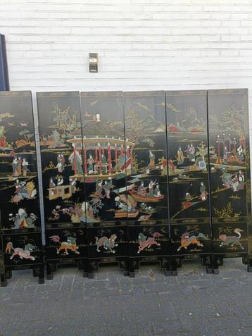 Chinees 6 slag kamerscherm, zwarte lack scherm, antiek parav, Huis en Inrichting, Woonaccessoires | Kamerschermen, Ophalen, Zo goed als nieuw