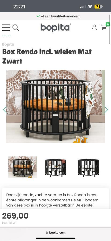 Bopita ronde box (zwart), Kinderen en Baby's, Babyparken, Zo goed als nieuw, Rond, In hoogte verstelbaar, Boxkleed, Wieltjes, Ophalen