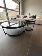 SALONTAFEL MET BIJZETTAFEL, Ophalen, Rond, Modern, Glas