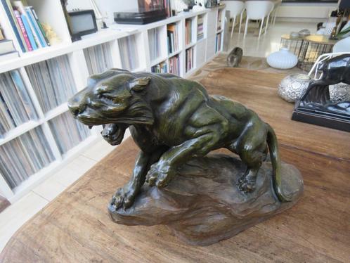 Vintage Keramiek Art Deco Beeld Panter op Rots Fagotto Gesig, Antiek en Kunst, Kunst | Beelden en Houtsnijwerken, Ophalen of Verzenden