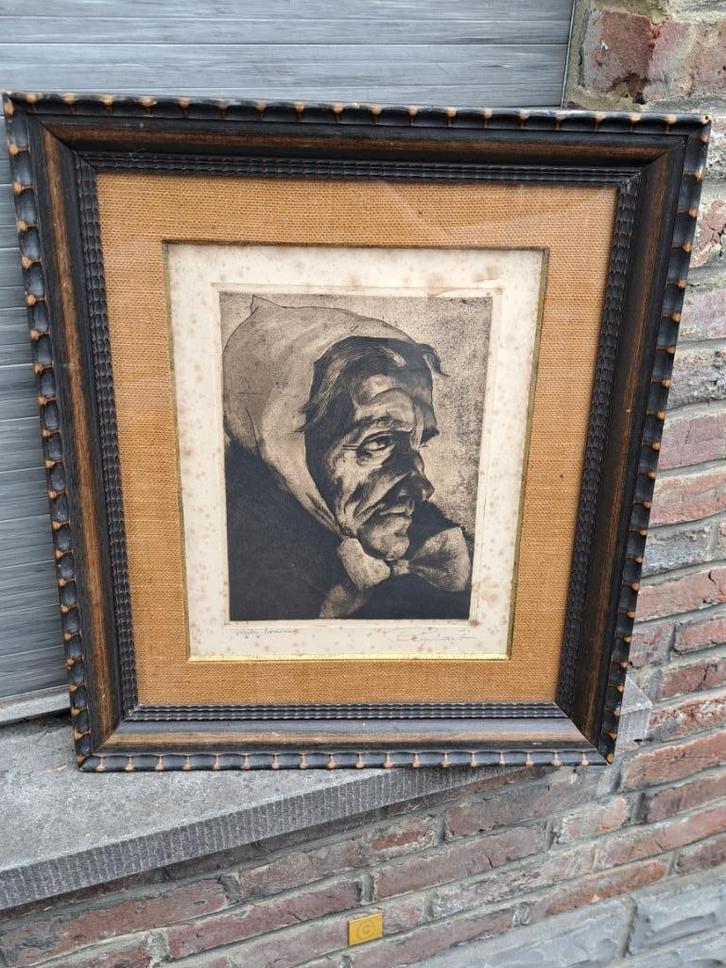 Gravure la boraine signe victor regnart, Antiek en Kunst, Kunst | Etsen en Gravures, Ophalen of Verzenden
