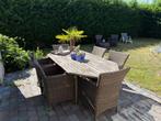 6 degelijke rieten tuinstoelen + tafel+oranje kussens, Tuin en Terras, Tuinstoelen, Ophalen, Zo goed als nieuw, Rotan