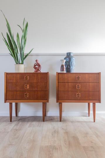 Set van 2 Deense vintage MCM teak ladenkastjes jaren 60  beschikbaar voor biedingen
