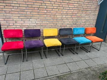 6 Ribstof Stoelen met Chrome Buisframe, Tissus, Enlèvement, Bleu, Cinq, Six Chaises ou plus