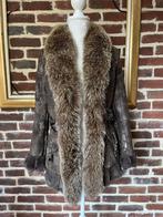 Bruine leren jas van vossenbont (T 36-38), Kleding | Dames, Jassen | Winter, Ophalen of Verzenden, Zo goed als nieuw