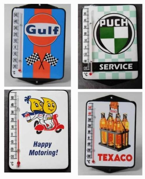 Texaco Esso Puch Gulf Tractor Indian emaille Thermometer, Verzamelen, Merken en Reclamevoorwerpen, Nieuw, Reclamebord, Ophalen of Verzenden