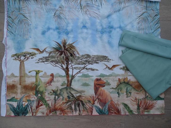 stoffenpakket dinosaurus, Hobby en Vrije tijd, Stoffen en Lappen, Nieuw, Katoen, 30 tot 120 cm, 30 tot 200 cm, Beige, Ophalen of Verzenden