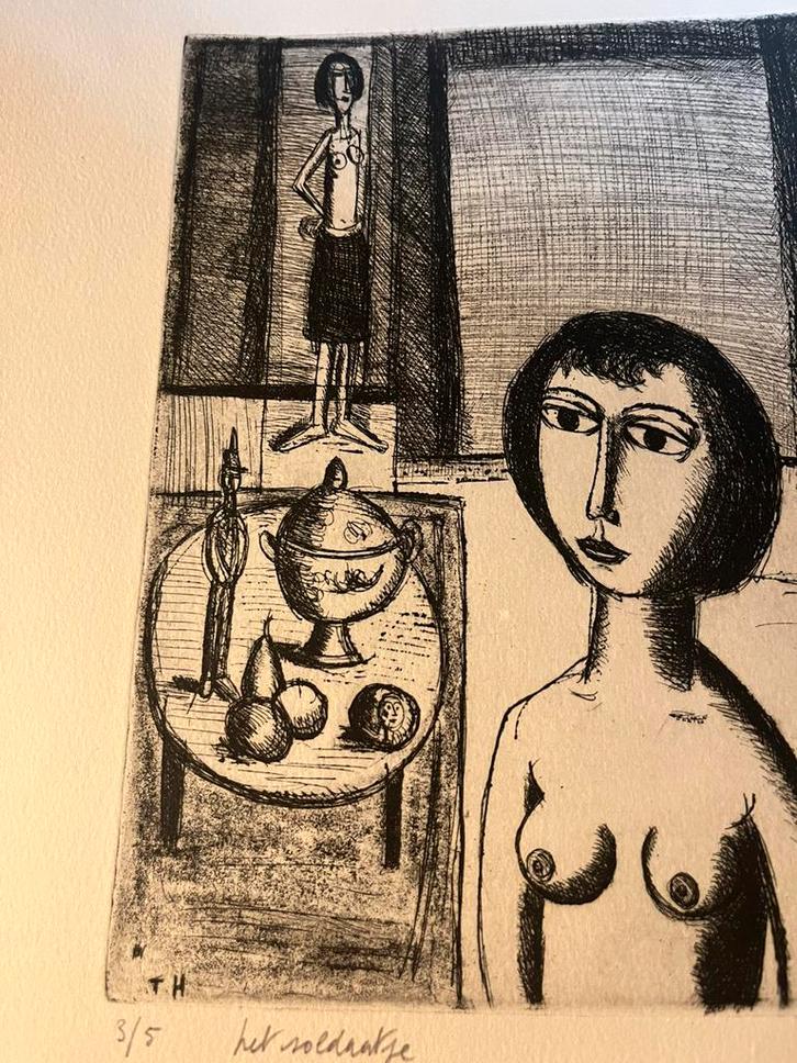 Prachtige ets Theo Humblet 1983 het soldaatje, Antiek en Kunst, Kunst | Etsen en Gravures, Ophalen of Verzenden