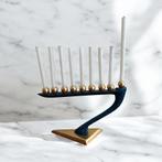 Art deco luxueuze blauwe kandelaar  voor 9 kaarsen, Ophalen of Verzenden, Koper of Brons
