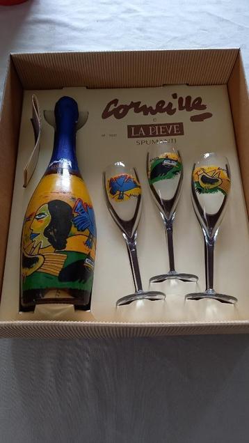 Corneille fles la Pieve Spumanti met 3 flutes originele doos beschikbaar voor biedingen