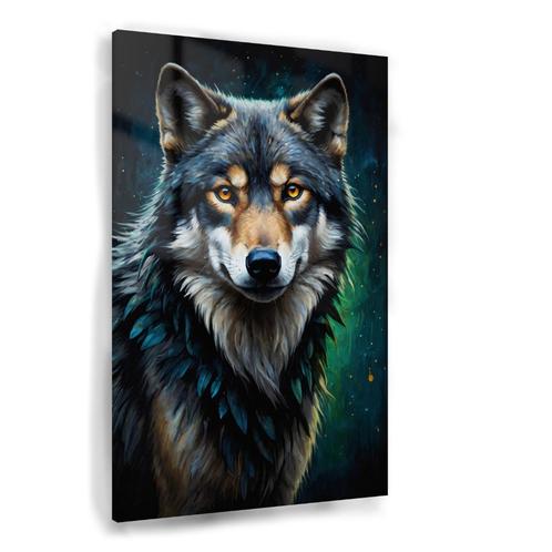 Nocturnal Elegance: Wolf in Starlit Serenity Glasschilderij, Antiek en Kunst, Kunst | Schilderijen | Modern, Verzenden