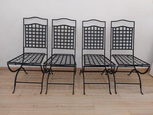 8 chaises pliables en fer forgé, Jardin & Terrasse, Chaises de jardin, Utilisé, Métal, Pliant