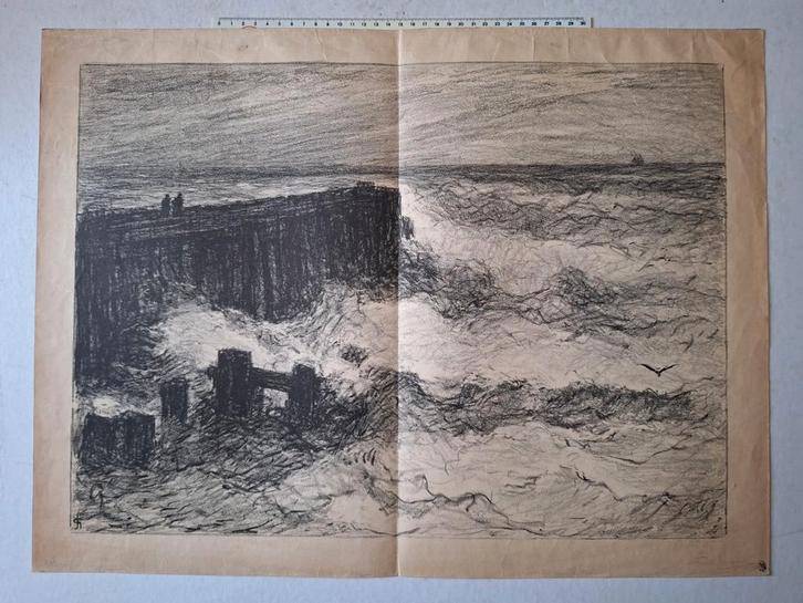 Litho Carel Nicolaas Storm van 's Gravesande Zeegezicht, Antiek en Kunst, Kunst | Litho's en Zeefdrukken, Ophalen of Verzenden