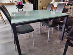 Eettafel (en stoelen), Huis en Inrichting, Tafels | Eettafels, Ophalen, Gebruikt, Vierkant, Glas
