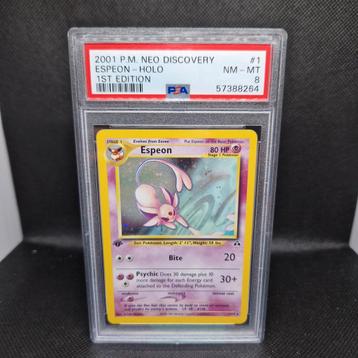 Espeon Holo 1st Edition Neo Discovery PSA 8 beschikbaar voor biedingen