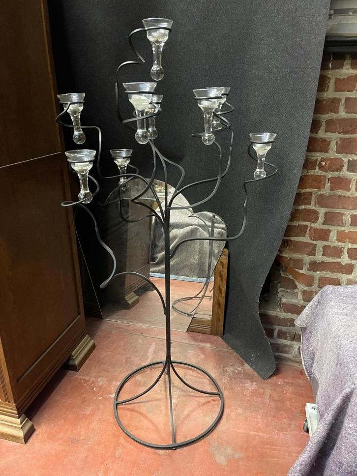 Kaarshouder staander, Huis en Inrichting, Woonaccessoires | Kandelaars en Kaarsen, Metaal, Zwart, Ophalen of Verzenden