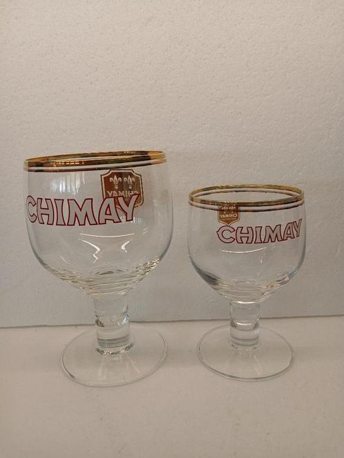 Twee oude exportglazen France CHIMAY dubbelhals (33 en 1), Verzamelen, Biermerken, Zo goed als nieuw, Glas of Glazen, Overige merken
