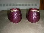 2 roze-aubergine kleurige theelichthouders, H=10 cm, Overige materialen, Overige kleuren, Ophalen of Verzenden, Zo goed als nieuw