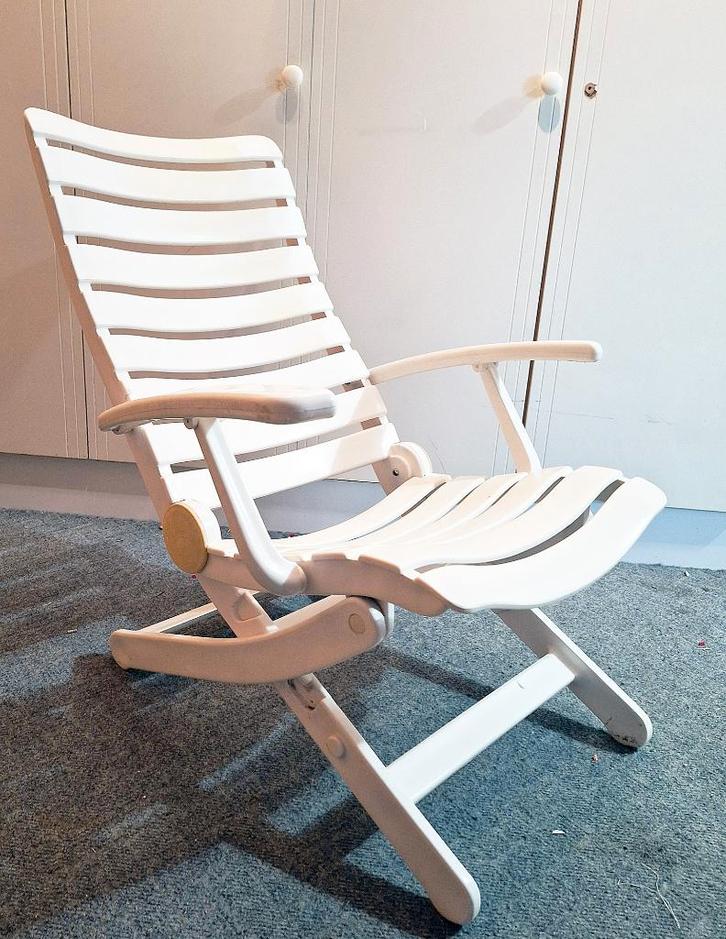 tuinstoelen wit + kussen (4 stuks), Tuin en Terras, Tuinstoelen, Gebruikt, Plastic, Inklapbaar, Verstelbaar, Ophalen