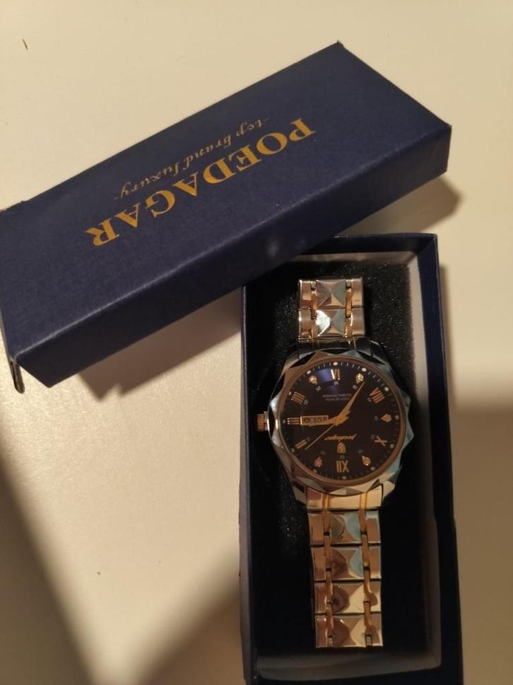 pegar quartz horloge – blauw wijzerplaat, goud/zilveren band, Handtassen en Accessoires, Horloges | Heren, Nieuw, Polshorloge