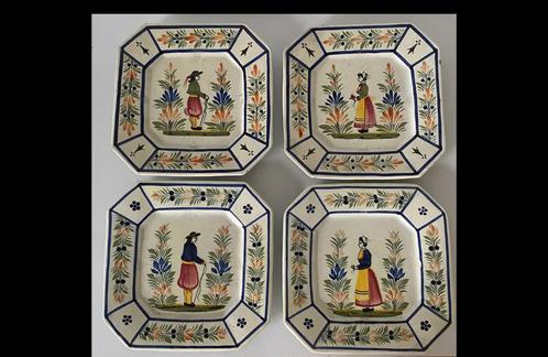 Lot de 4 assiettes Quimper Henriot, Antiek en Kunst, Antiek | Keramiek en Aardewerk, Ophalen of Verzenden