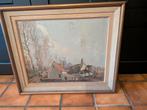 Peinture à l'huile, vue d'un village, signé, 65 x 50, Antiquités & Art, Enlèvement