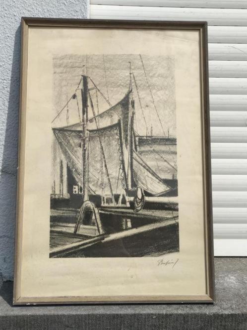 lithographie marine signe zephir busine, Antiek en Kunst, Kunst | Litho's en Zeefdrukken, Ophalen of Verzenden