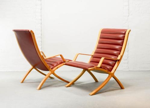 Vintage Design AX Lounge Chairs by Hvidt for Fritz Hansen, Huis en Inrichting, Fauteuils, Gebruikt, Hout, Leer, 50 tot 75 cm, 75 tot 100 cm