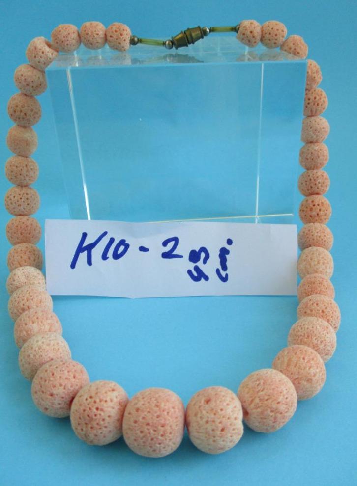 K10-2: Koraal-bollen-aflopend-oranje- 43cm., Handtassen en Accessoires, Kettingen, Nieuw, Steen of Mineraal, Oranje, Verzenden