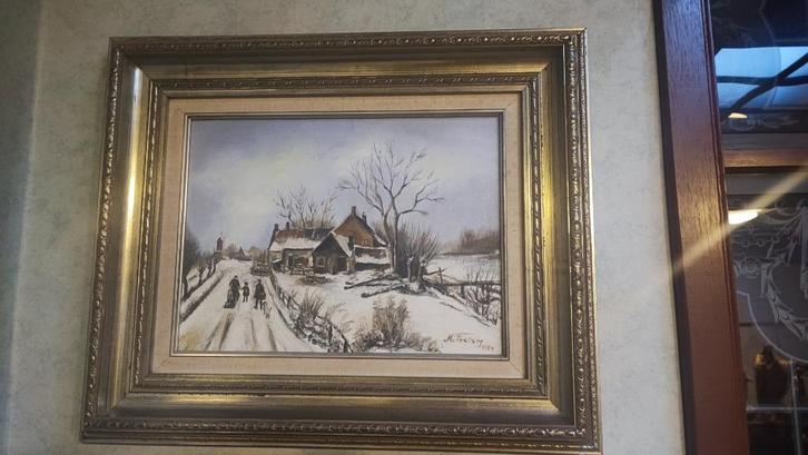 Mooi winterlandschap in zilverkleurige kader M. PEETERS, Antiek en Kunst, Kunst | Schilderijen | Klassiek, Ophalen of Verzenden
