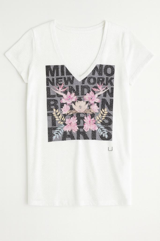 Liu Jo Jeans T-shirt met bloemenprint maat M, Kleding | Dames, T-shirts, Zo goed als nieuw, Maat 38/40 (M), Wit, Korte mouw, Ophalen of Verzenden