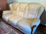 3-zitsbank en 2 fauteuils van echt leder, Huis en Inrichting, Zetels | Zetels, Ophalen, Zo goed als nieuw, Rechte bank, Leer