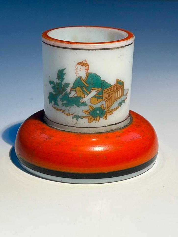 antiek XIX Chinese mini penseelpot brushpot bitong op sokkel, Antiek en Kunst, Antiek | Porselein, Ophalen of Verzenden