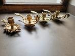Vier kaarsenpannetjes - kandelaars, Gebruikt, Brons of Koper, Ophalen of Verzenden, Kandelaar