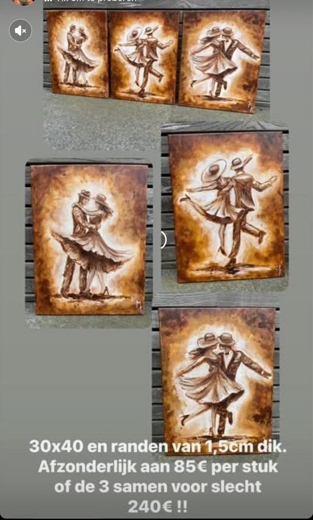 Schilderij 3 luik dansen Mk Art, Antiek en Kunst, Kunst | Schilderijen | Modern, Ophalen of Verzenden