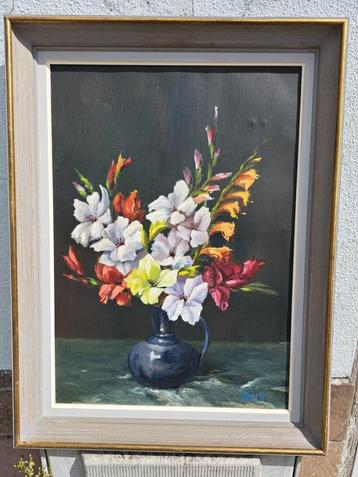 Huile sur toile fleur signe georges rogy beschikbaar voor biedingen