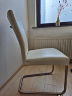 Stoelen eetkamer in leder gebroken wit (6 stuks), Huis en Inrichting, Ophalen, Gebruikt, Wit, Metaal
