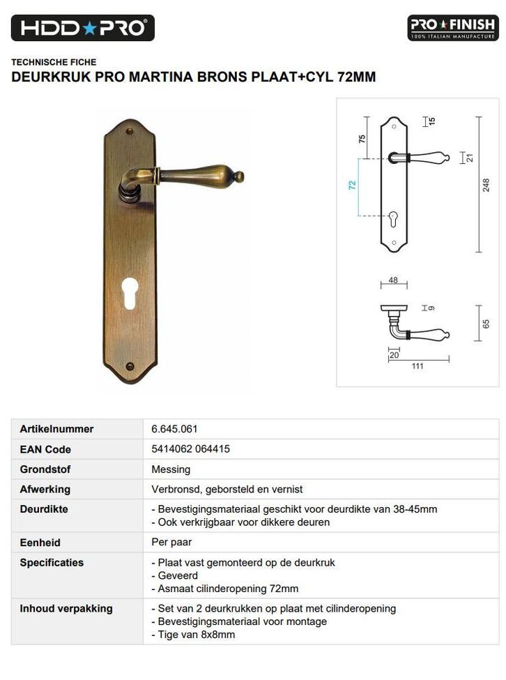 Deurkruk pro martina brons 3 sets - Eeklo, Doe-het-zelf en Bouw, Hang- en Sluitwerk, Nieuw, Klink of Kruk, Ophalen of Verzenden
