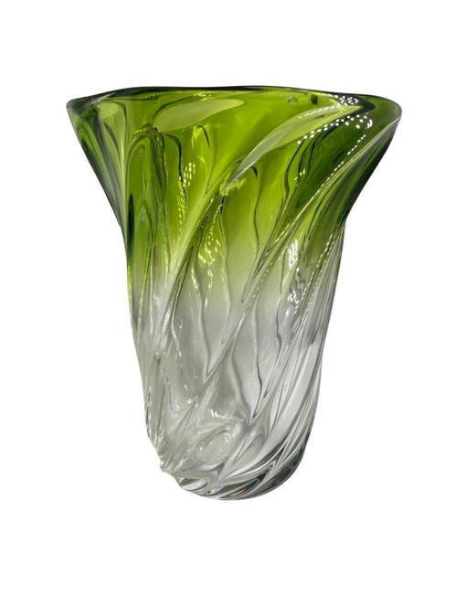 Vase Val Saint Lambert 1950 vert René Delvenne, Antiquités & Art, Antiquités | Verre & Cristal, Enlèvement ou Envoi